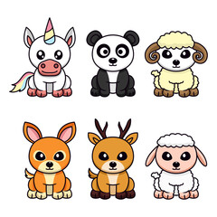 Cute animal illustration vector bundle