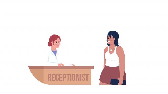 Animated characters with test result. Medical record of health screening. Flat people HD video footage with alpha channel. Color cartoon style illustration on transparent background for animation