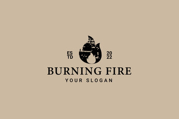 Burning Fire Logo Design Template, Vintage Style