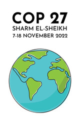 Climate Change Conference 2022 - COP 27 vertical vector banner, flyer. invitation design. International climate change summit poster