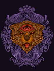 illustration wolf head with mandala style