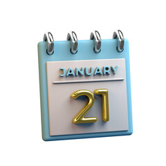 21 January monthly calendar 3D rendering