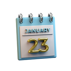 23 January monthly calendar 3D rendering