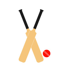 Cricket bat and ball isolated on white background.