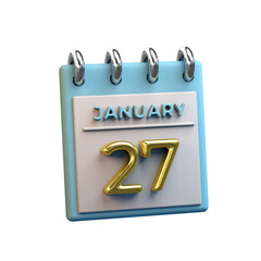 27 January monthly calendar 3D rendering