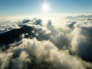 Fototapeta na wymiar Aerial view of mountains and clouds at sunset in summer. Hehuan Mountain, Taiwan.