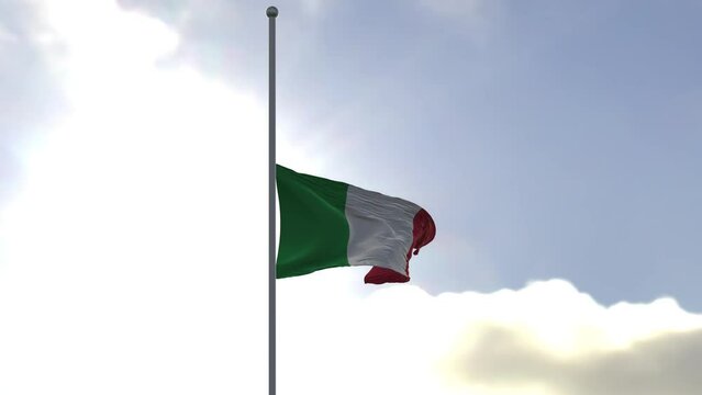 Flag of Italy half mast in the wind. High bitrate slow motion animation in 4K.