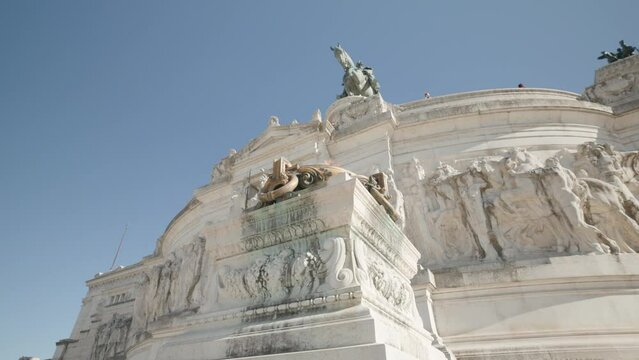 Eternal Flame At Altare Della Patria In Piazza Venezia, Rome, Italy. Low Angle