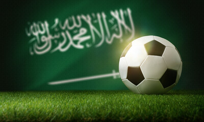 Obraz premium Saudi arabia national team background with ball and flag