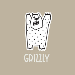 Angry bear roaring logo design in cartoon style