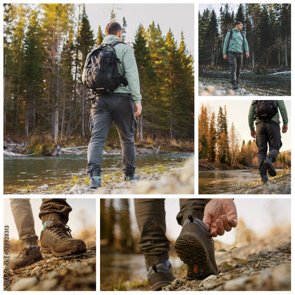 Wall mural collage of images of hiking men