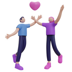 3D Young couple throwing heart