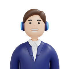 3D Character of man wearing suit and headset