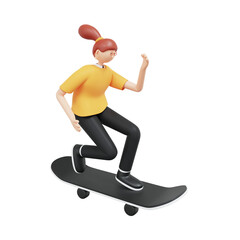 3D Girl is playing skateboard