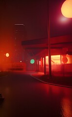 Drawing of city streets at night. Nightlife. Walks at night.