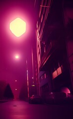 Drawing of city streets at night. Nightlife. Walks at night.