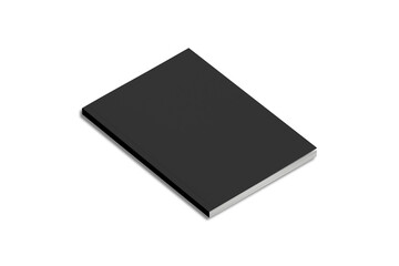 Empty blank thin black book mockup isolated on white background. 3d rendering. 