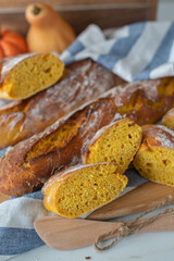 healthy home made pumpkin baguette on a table
