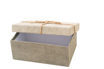 Brown paper giftbox with rope bow isolated