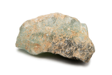 A raw shard of the mineral prehnite. A translucent greenish stone