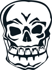 Spooky human skull for Halloween black and white monochrome.