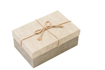 Brown paper giftbox with rope bow isolated