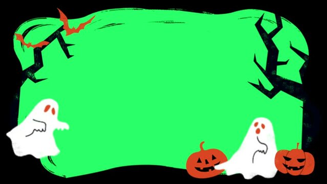 Animation halloween frame isolate with green screen.
