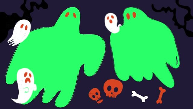 Animation halloween frame isolate with green screen.

