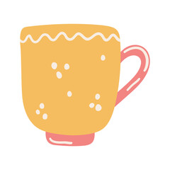 Hand drawn cute colored cup isolated on a white background. Doodle, illustration in a simple flat style. It can be used for decoration of textile, paper and other surfaces.
