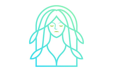 Beautiful Woman Hair Salon Line Art Logo Design