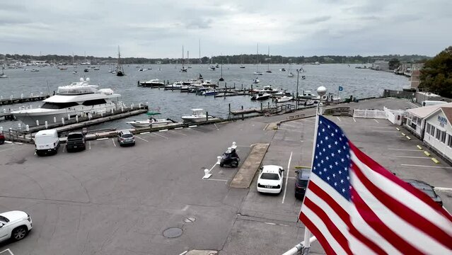 american flag flys at newport rhode island marina