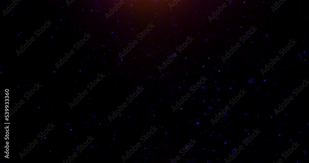 Wall mural floating dust particles with flare on dark backlight background. 3d animation of dynamic wind partic