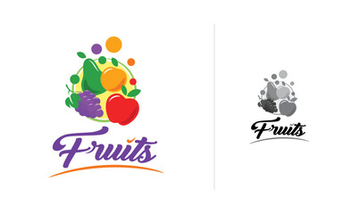 Fruits and logo design concept. With Flat Logo Design Style.