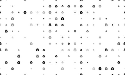 Seamless background pattern of evenly spaced black instant coffee symbols of different sizes and opacity. Vector illustration on white background