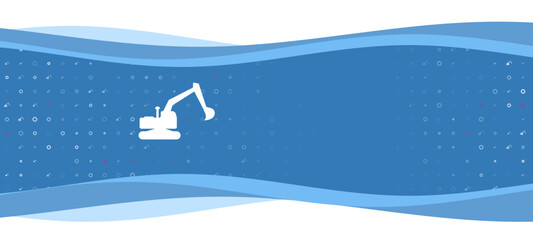 Blue wavy banner with a white excavator symbol on the left. On the background there are small white shapes, some are highlighted in red. There is an empty space for text on the right side