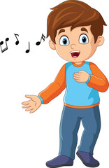 Cute little boy cartoon singing with music notes