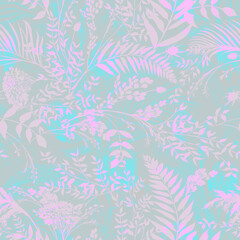 Fototapeta premium Seamless watercolor pattern with monochrome grey branches and fern leaves for textile 
