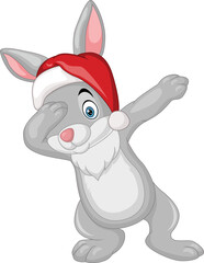 Cartoon dabbing rabbit with santa hat