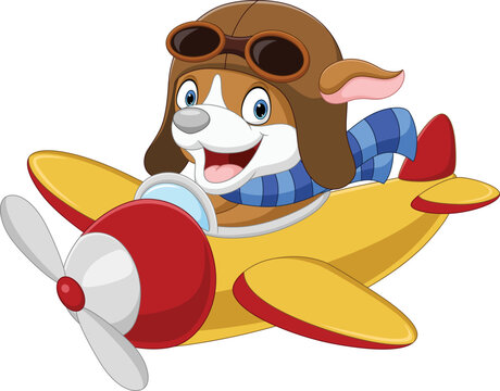 Cartoon little dog operating a plane
