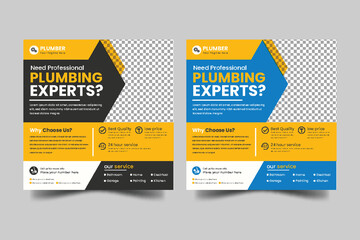 Construction and house renovation services social media post and plumber service  web banner design template