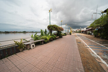 Nong Khai, a city in north-east Thailand situated directly on the mekong river on a cloudy day in the rainy season.
