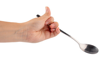 Woman hand with spoon isolated on transparent background