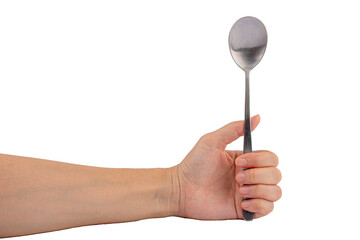 Woman hand with spoon isolated on transparent background