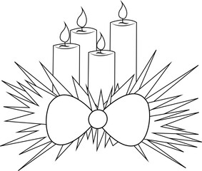 Burning wax or paraffin candles. Advent Sunday. Silhouette. White background.
