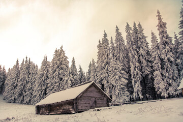 spectacular winter scenery, awesome sunset landscape, beautiful nature background in the mountains, Carpathian mountains, Ukraine, Europe