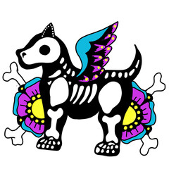 Cane scheletro fumetto giorno della morte stile messicano halloween