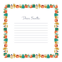 Christmas frame. Christmas border. Ribbon from Christmas elements. Letter to Santa Claus. Vector image.