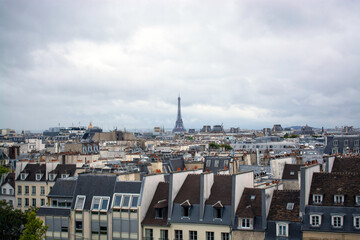 Paris cityscape with Eiffel Tower view on a cloudy day