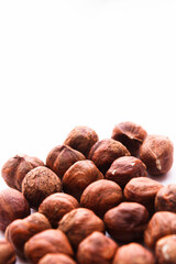 Hazelnut isolated on white background.  Top view. Flatlay