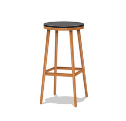 Wooden Chairs, Brown wooden chair, Flat vector design, Classic bar stool with round seat. Home furniture. Element of interior